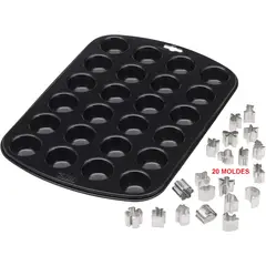 KAISER - SET Molde bandeja 24 mini muffins y 20 mini cortadores de galletas navideñas