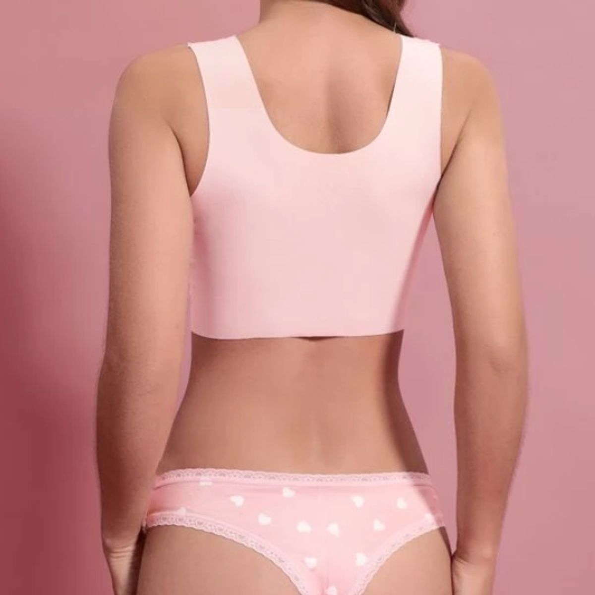 KIRAMA CLOTHING STORE - Cheeky Rosa Pálido con Encaje y Estampado de Corazones