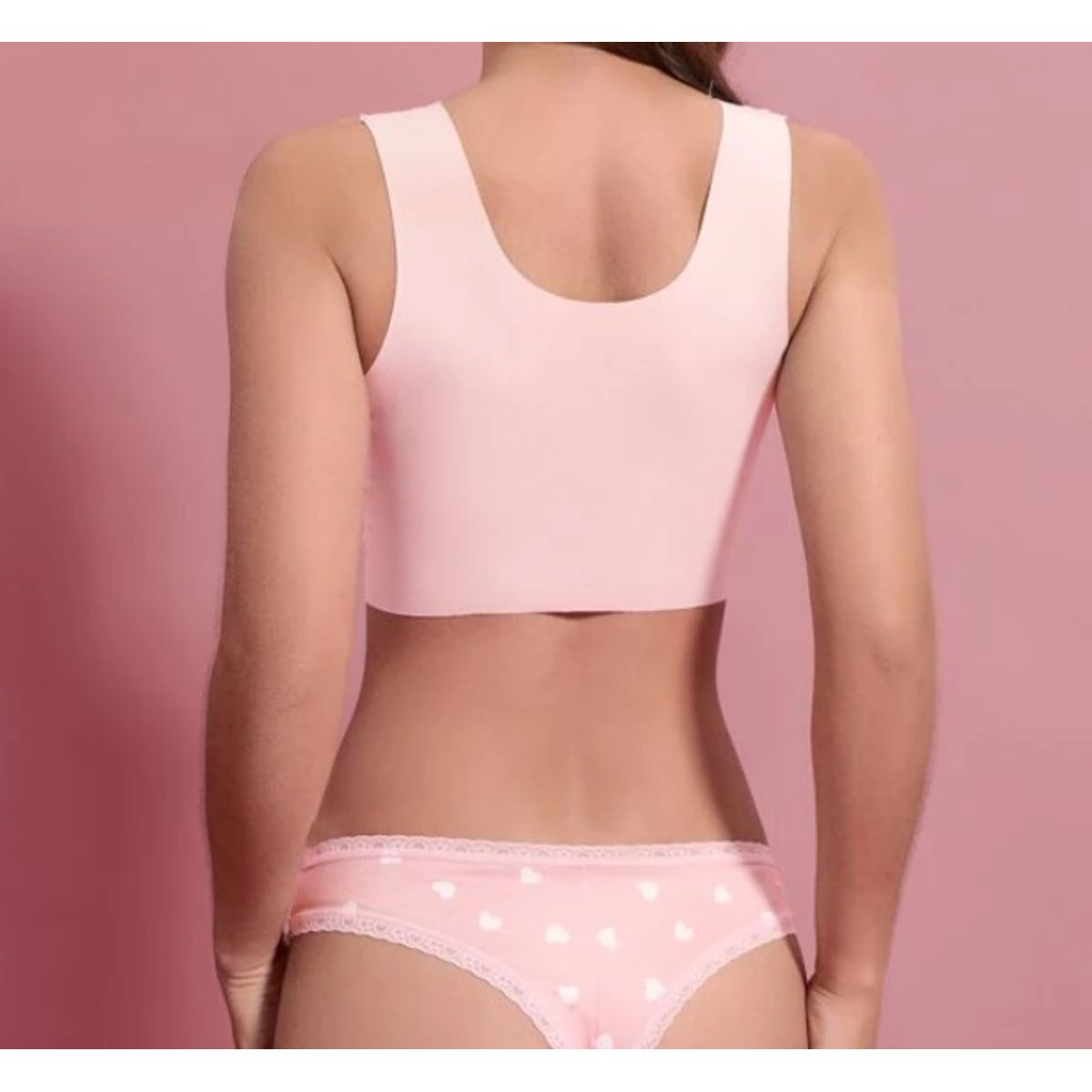 KIRAMA CLOTHING STORE - Cheeky Rosa Pálido con Encaje y Estampado de Corazones