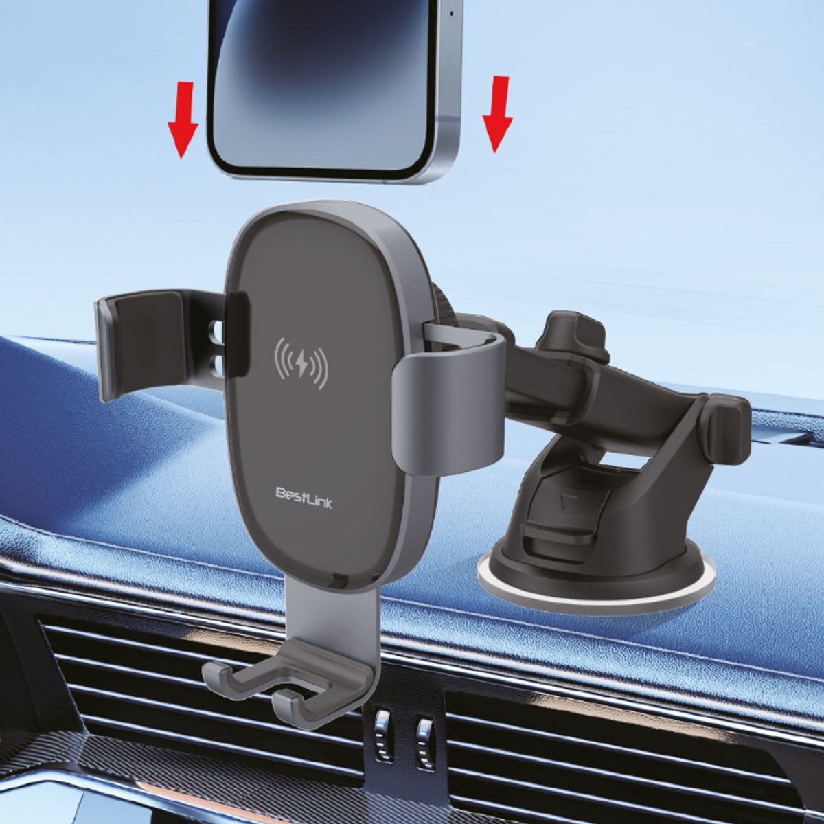 BESTLINK - Cargador Inalámbrico Universal con soporte ventosa para Automóviles Mod BL-HDG80W