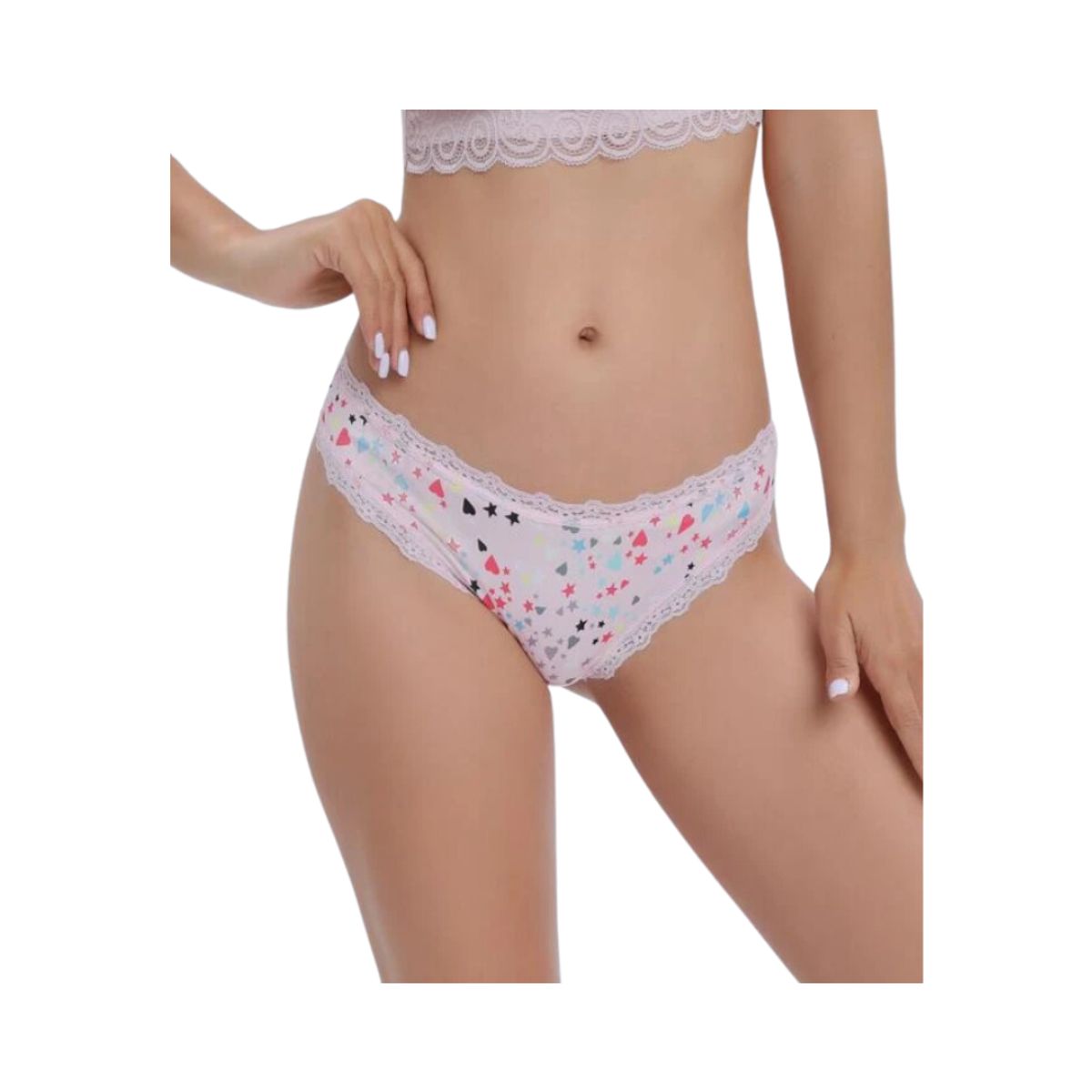 KIRAMA CLOTHING STORE - Calzón Rosa Pálido con Encaje y Estampado Geométrico