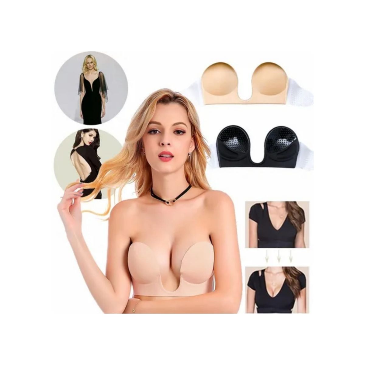QIKUN - Parches Adhesivos Sujetador Levanta Busto Escote Profundo