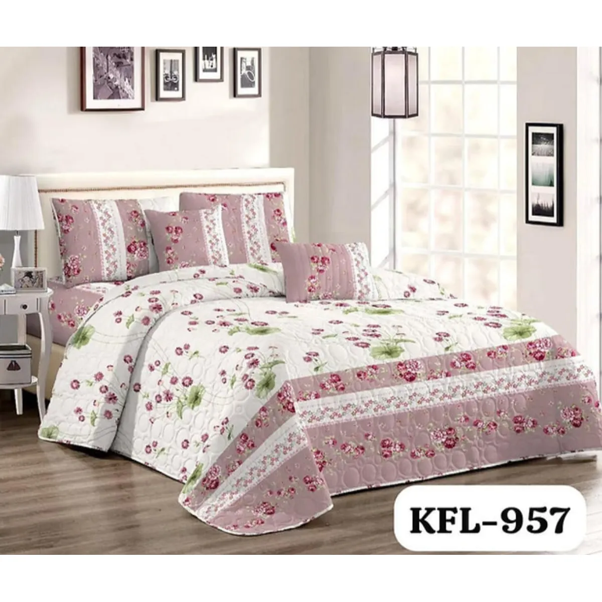 GENERICO - Cubrecama Quilt 2 plazas rosa floreado