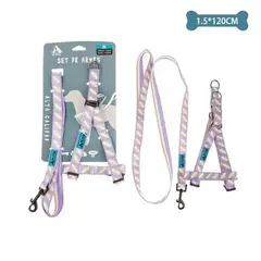 GENERICO - Set de arnés y correa de nylon rayas morado 15120cm