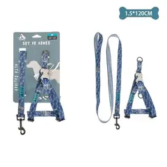 GENERICO - Set de arnés y correa de nylon azul marino 15cm120cm