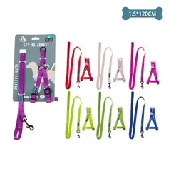 GENERICO - Set de arnés y correa de nylon 15120cm Para Mascotas Color Fucsia