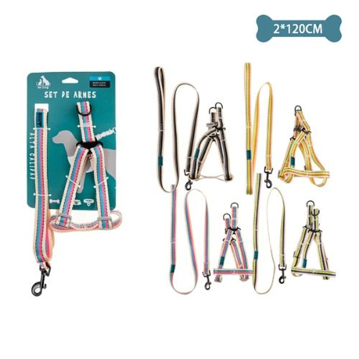 GENERICO - Set de arnés y correa doble reflectante 20cm120cm Color Marron