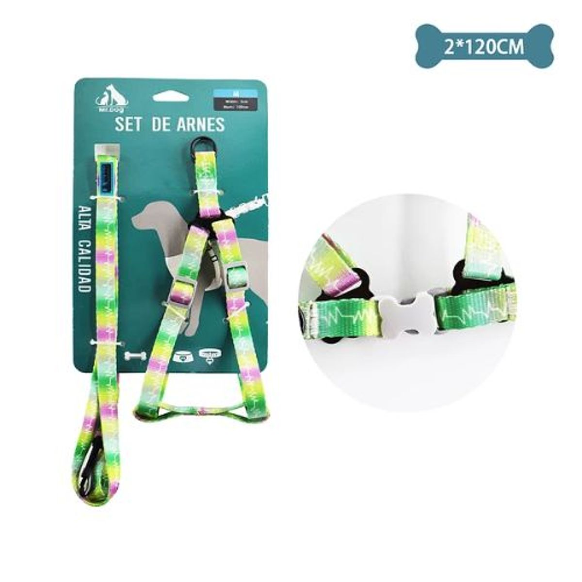 GENERICO - Set de arnés y correa multicolor 20cm120cm Lindo Diseño