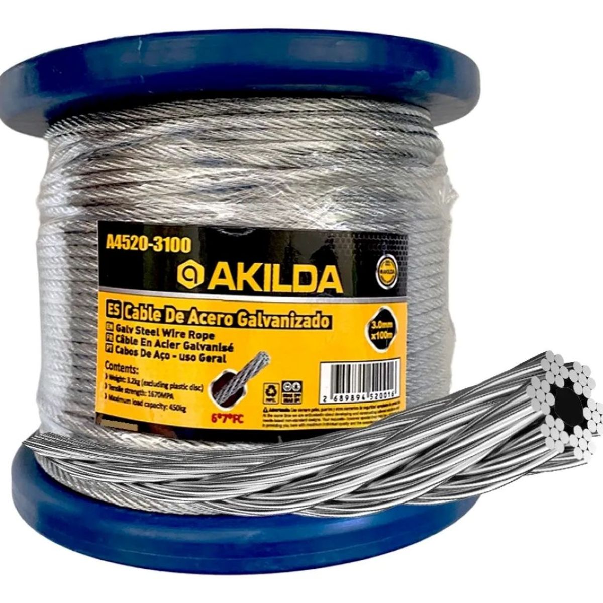 GENERICO - Piola Cable De Acero Galvanizado 3mm 100 Metros 6x7xFC