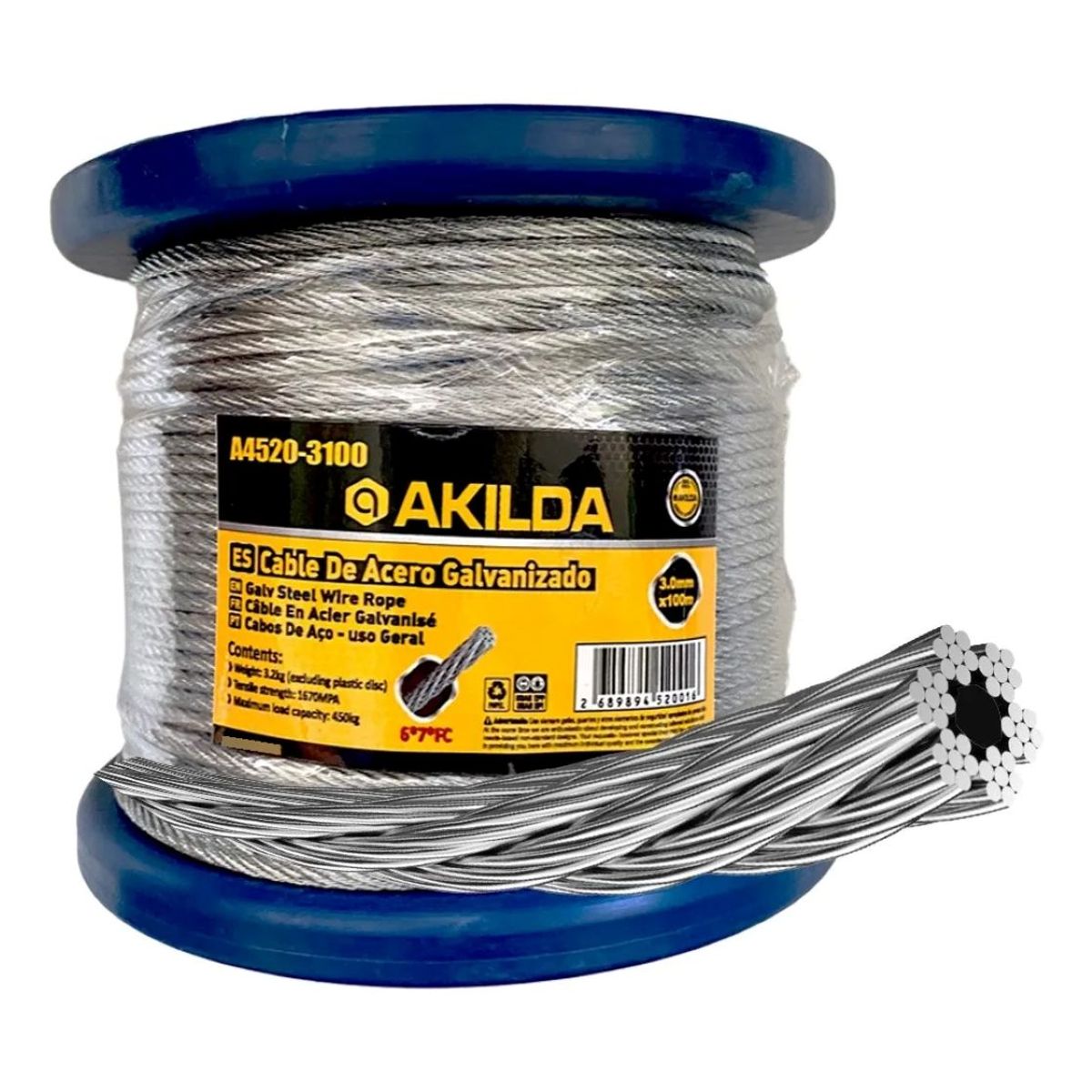GENERICO - Piola Cable De Acero Galvanizado 3mm 100 Metros 6x7xFC