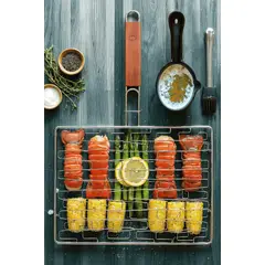 OUTSET - Canasto Grill de Acero Inoxidable con Mango de Madera – Parrilla y Cocina