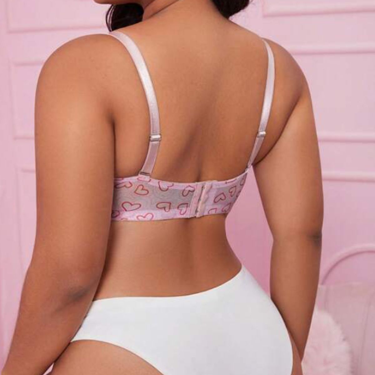 KIRAMA CLOTHING STORE - Sujetador Rosa con Corazones y Lazo  Estilo Dulce y Soporte Alto