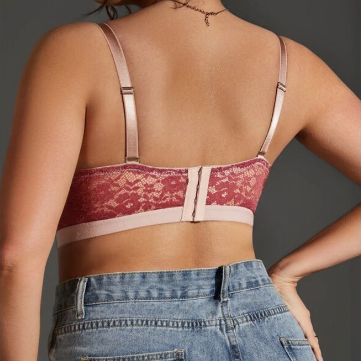 KIRAMA CLOTHING STORE - Sujetador Largo Caoba con Encaje  Fantasía Elegante y Soporte Alto