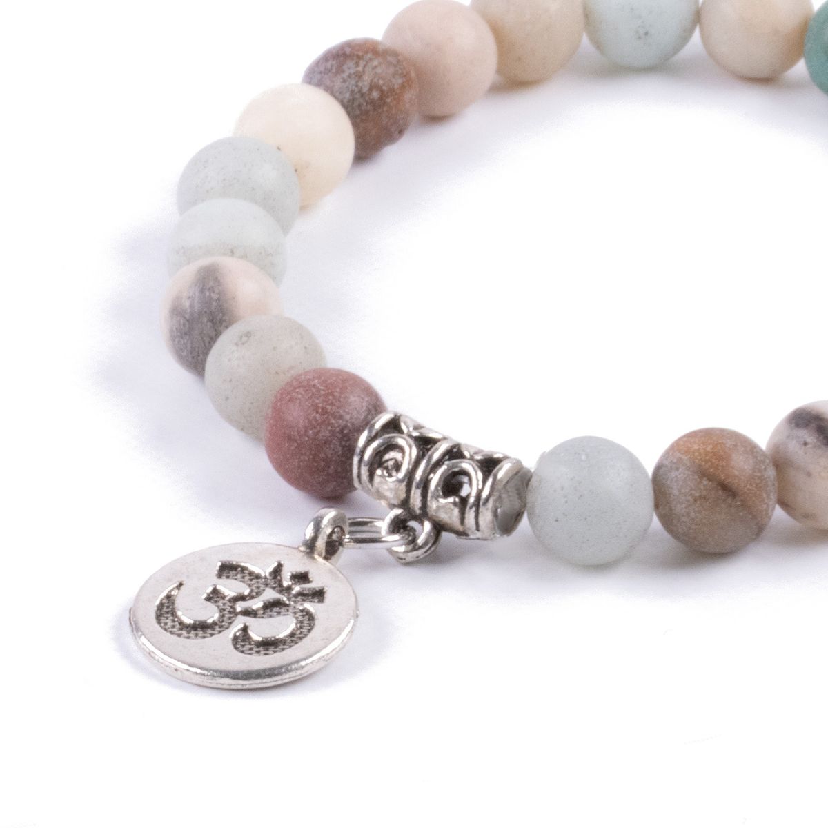 TRIBALLE - Pulsera Yoga Con Colgante Om Y Piedra Amazonita Natural