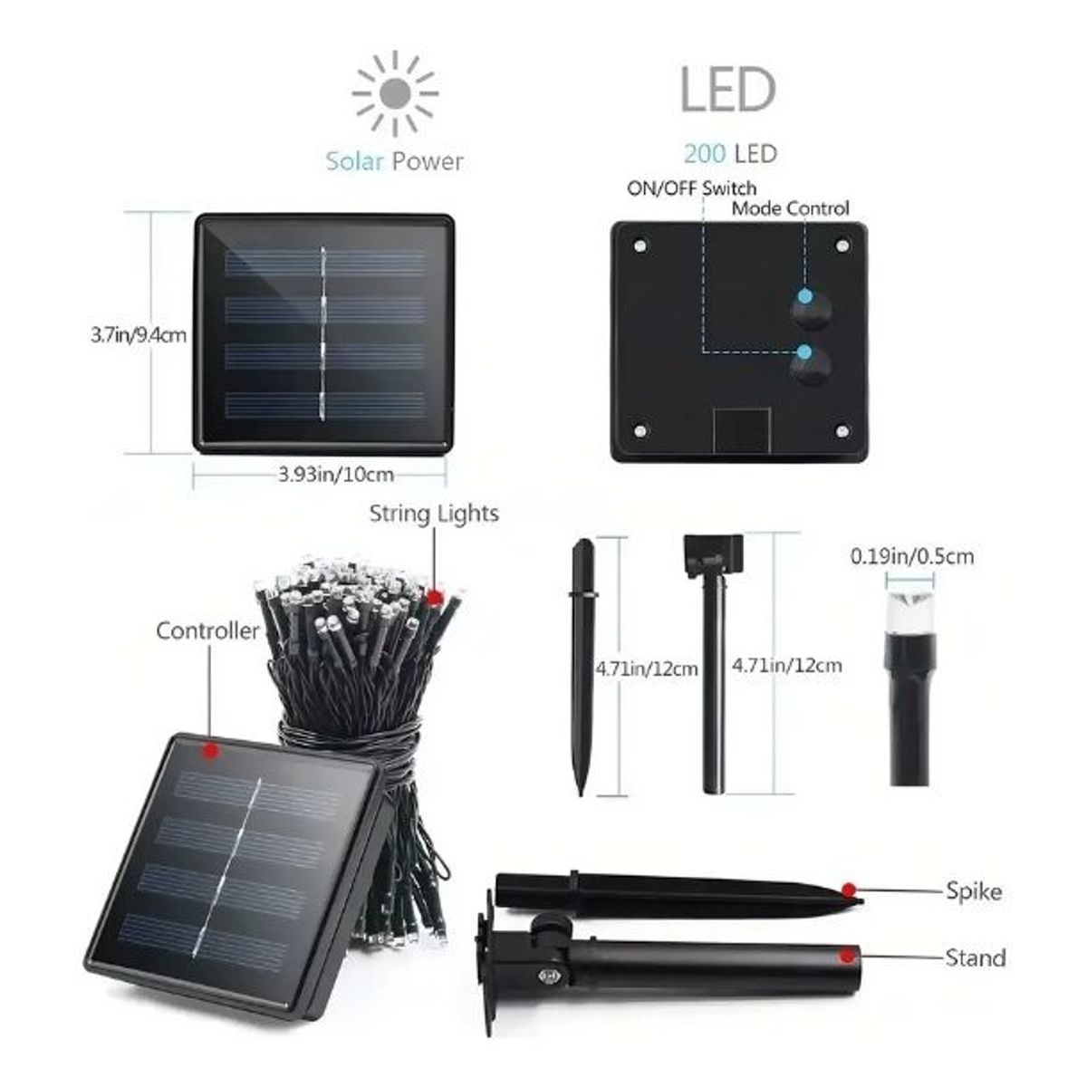 GENERICO - Luces Solares Guirnalda Solar 10 Mts 100 Led Multicolor Decoración Árbol Navideño