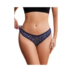 KIRAMA CLOTHING STORE - Tanga Azul Marino con Encaje Estilo Dulce y Festivo