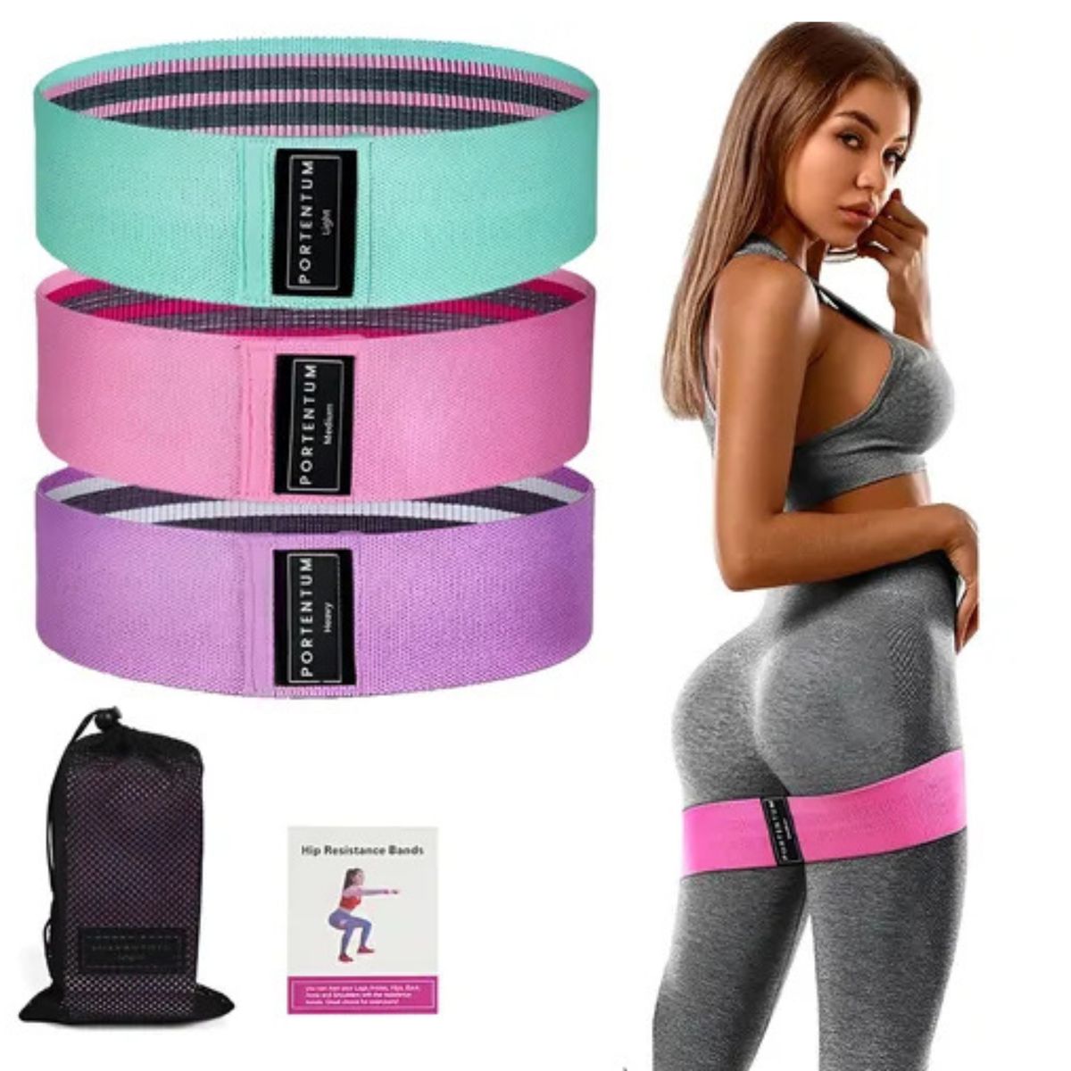 MOVI - Bandas Elásticas para piernas y glúteos, tela antideslizante, 3 niveles