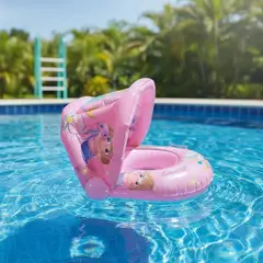 DEFENSOR FOREVER - Flotador Para Piscina Con Techo Para Bebe Niños Rosado con sirenas