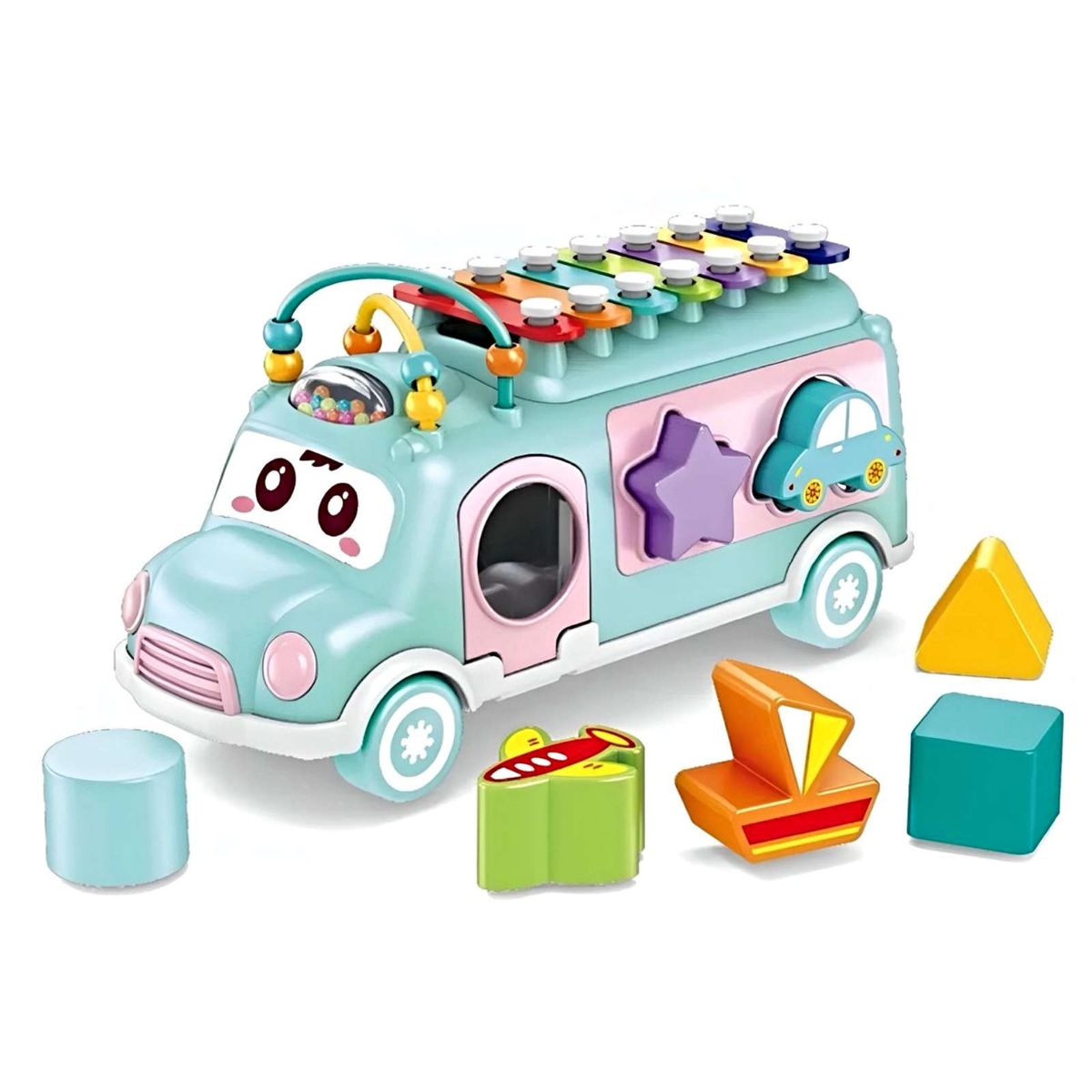 GENERICO - Juguete Bus Musical Infantil Clasificador de Bloques y Xilófono celeste