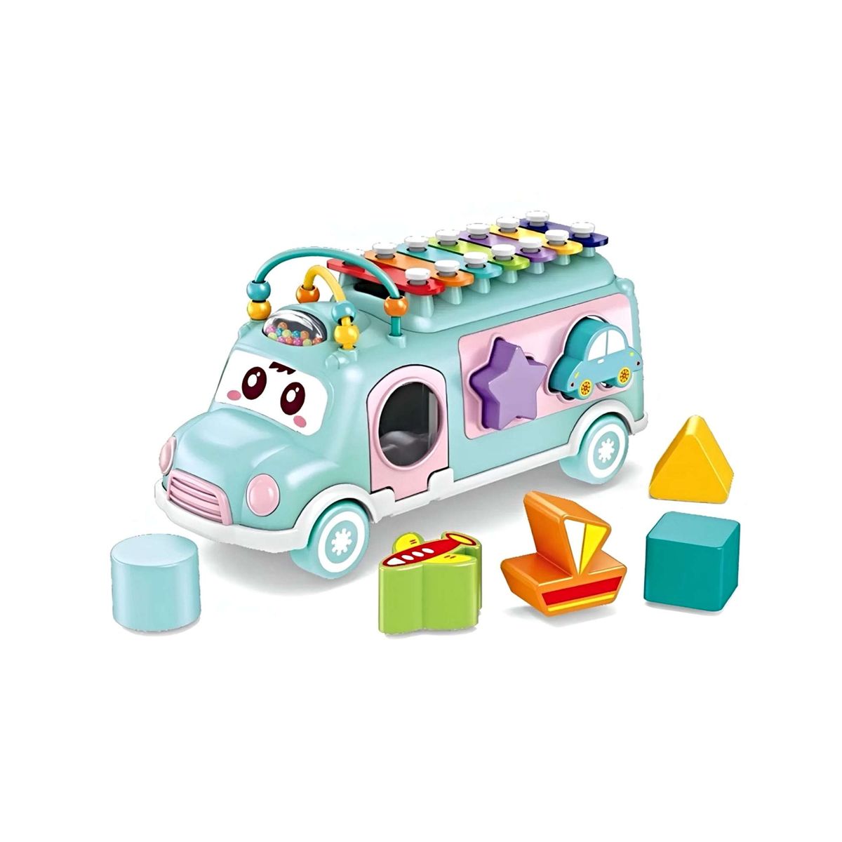 GENERICO - Juguete Bus Musical Infantil Clasificador de Bloques y Xilófono celeste