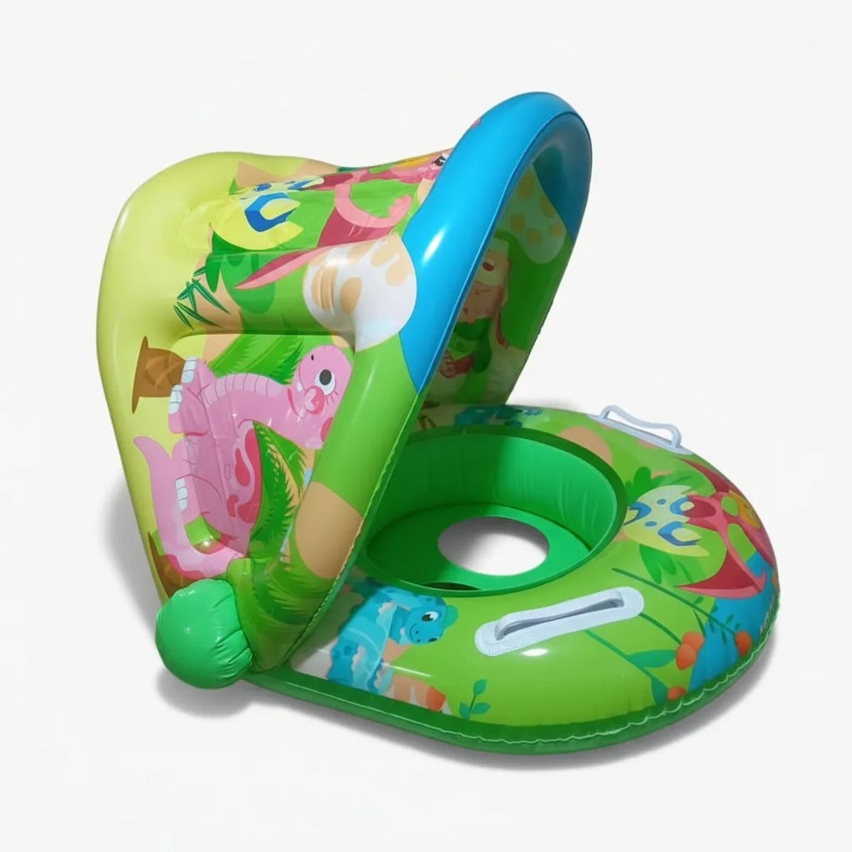 DEFENSOR FOREVER - Flotador Para Piscina Con Techo Para Bebe Niños Verde con Dinosaurios