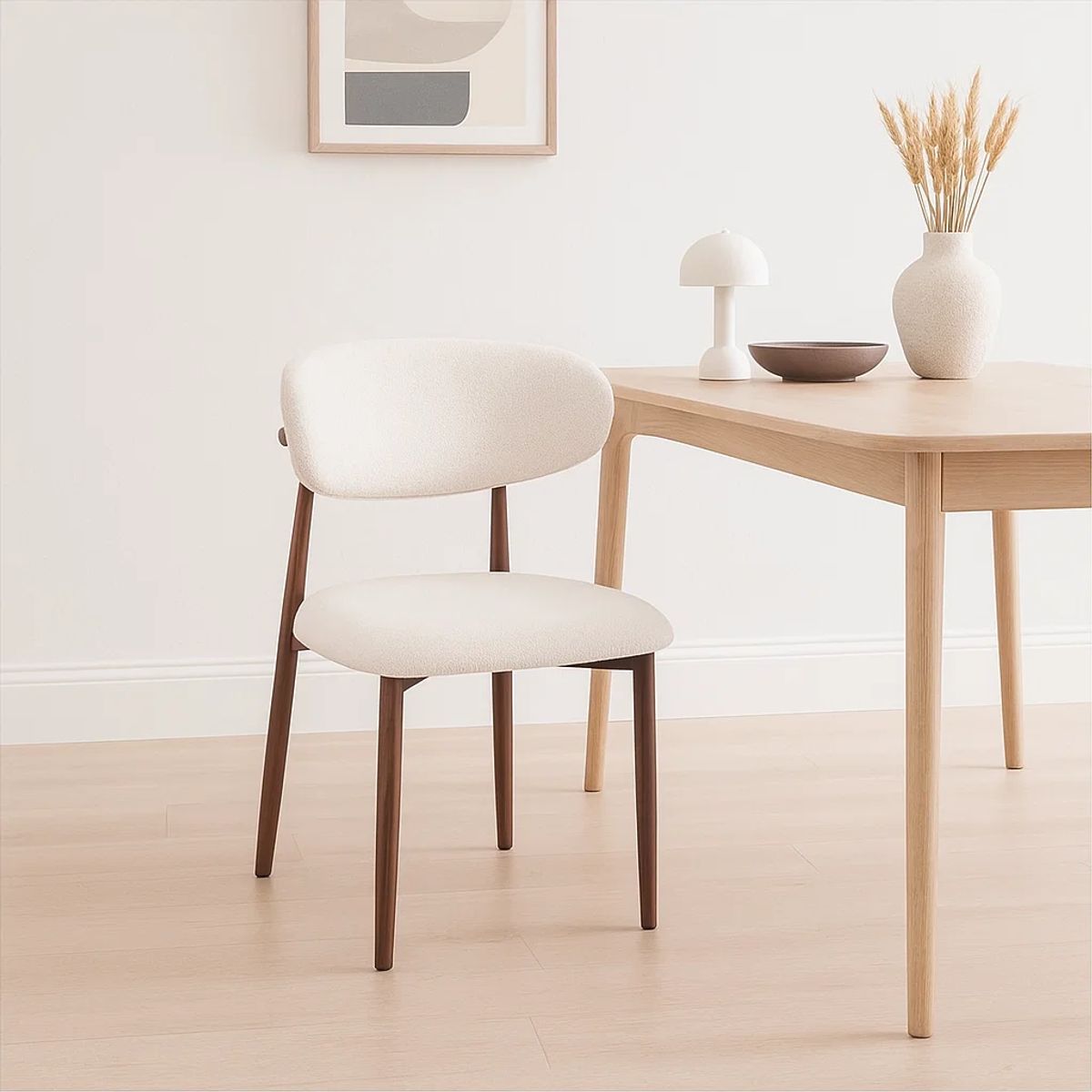 KLIK - Pack de 4 Sillas Bear de Tela con Patas Metálicas Madera - Crema