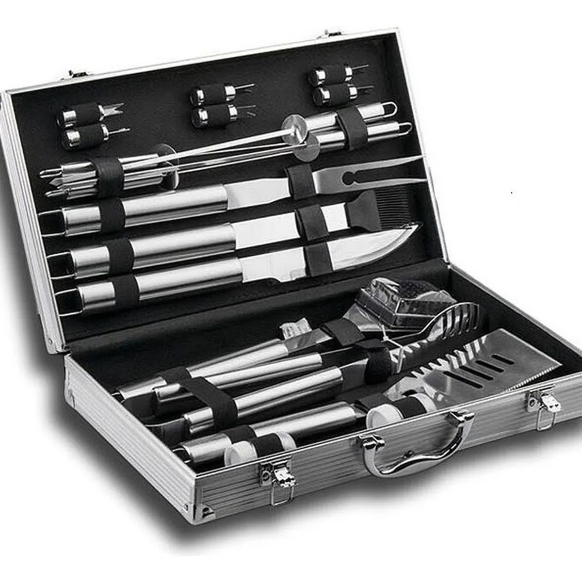 MOVI - MALETA DE LUJO CON SET PARRILLERO DE 18 PIEZAS ACERO INOX,