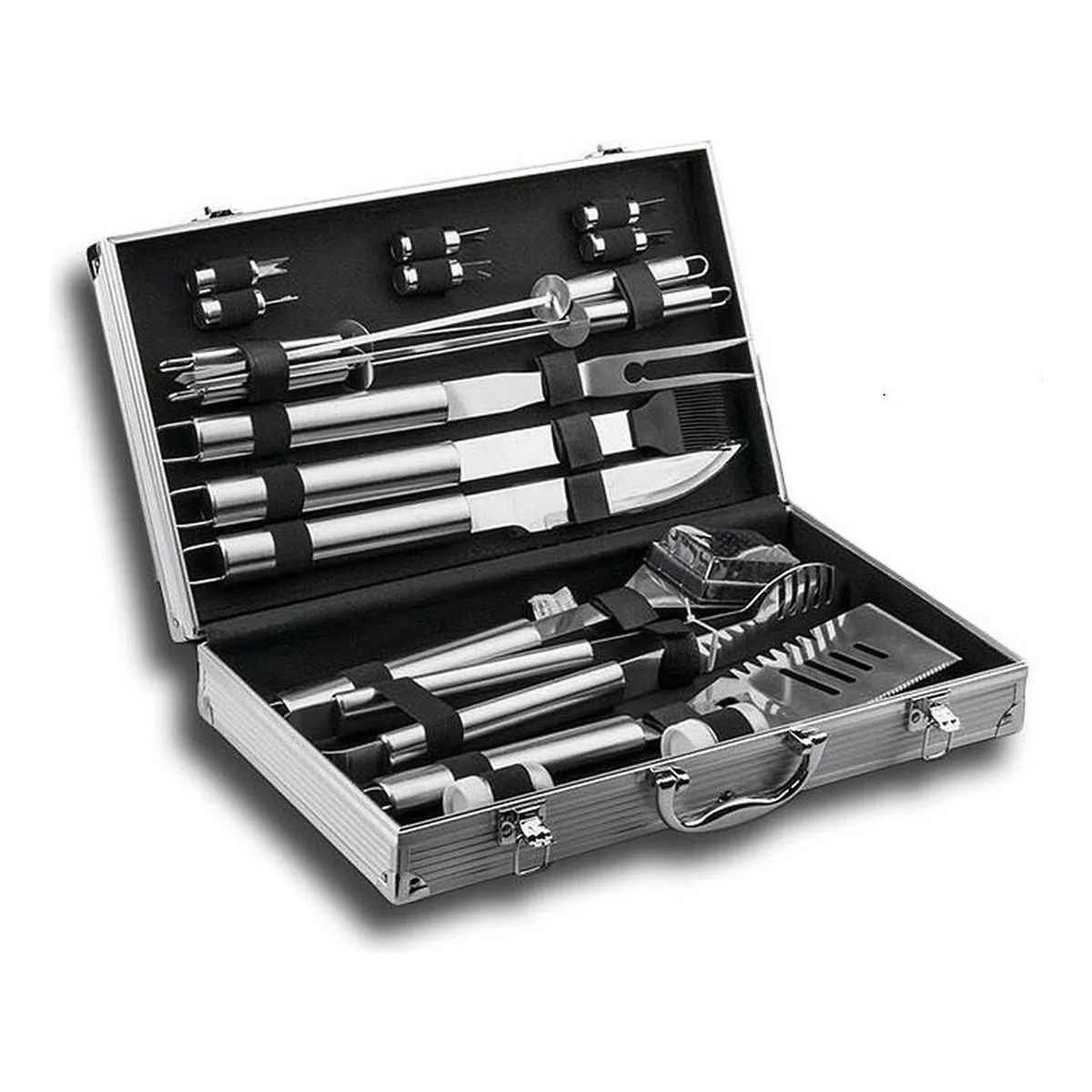 MOVI - MALETA DE LUJO CON SET PARRILLERO DE 18 PIEZAS ACERO INOX,