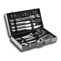 MOVI - MALETA DE LUJO CON SET PARRILLERO DE 18 PIEZAS ACERO INOX,