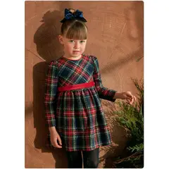MAYORAL - Vestido lazo terciopelo diseño escocés niña