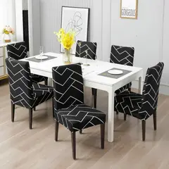 GENERICO - FUNDA PARA SILLA DE 6 UNIDADES ELASTICA AJUSTABLE NEGRO DISEÑO LINEAS DN