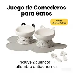 UMEXUS - Set 2 Plato Comedero-bebedero Orejas Tipo Cuchara Para Mascota Perro Gato + Esterillas