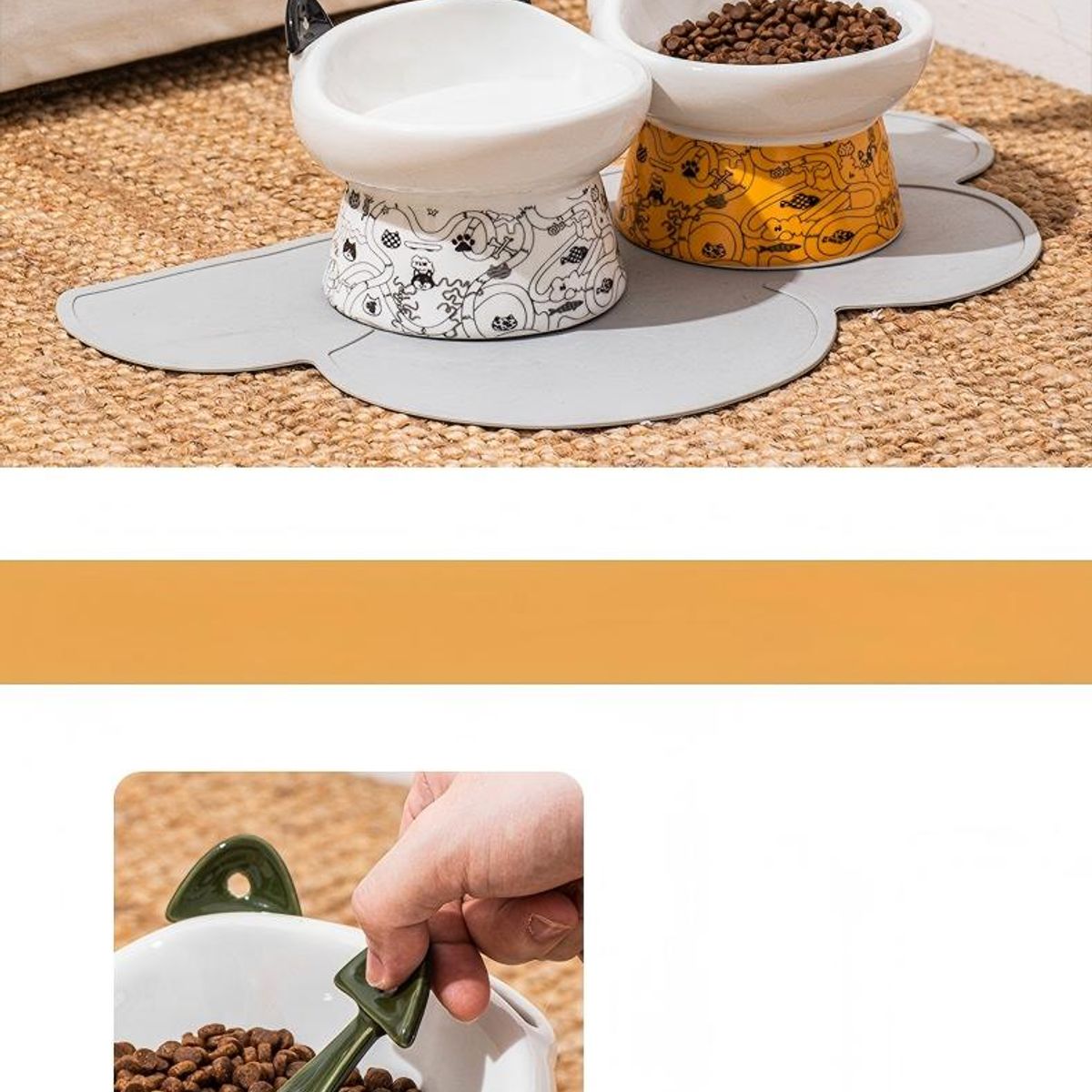 UMEXUS - Set 2 Plato Comedero-bebedero Orejas Tipo Cuchara Para Mascota Perro Gato + Esterillas