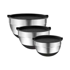 UMEXUS - Set 3 Bowls con Tapa Acero Inoxidable Antideslizante