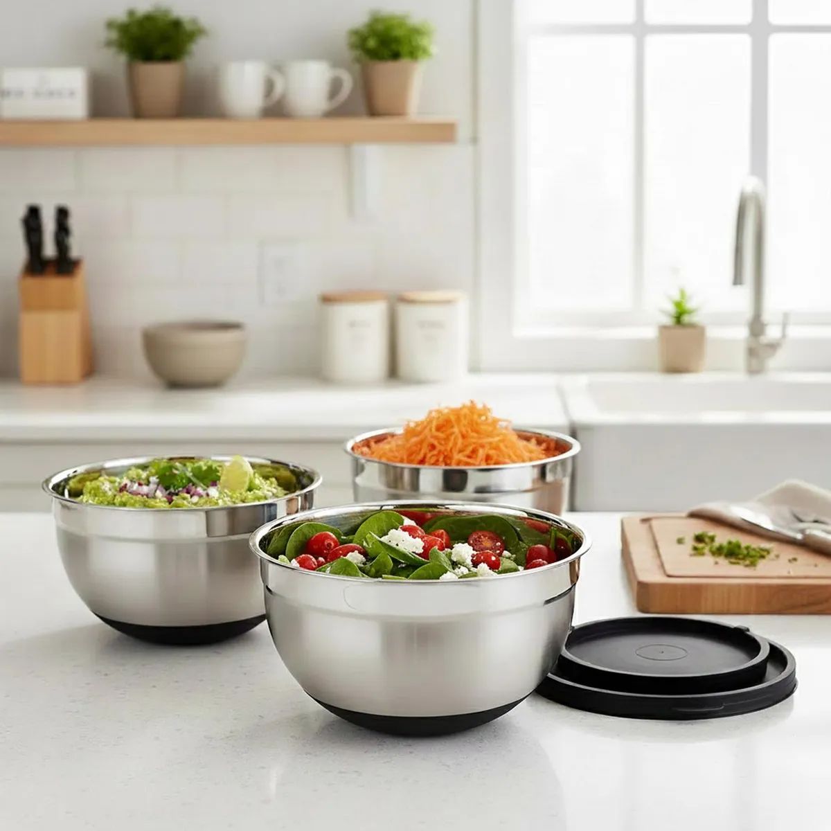 UMEXUS - Set 3 Bowls con Tapa Acero Inoxidable Antideslizante