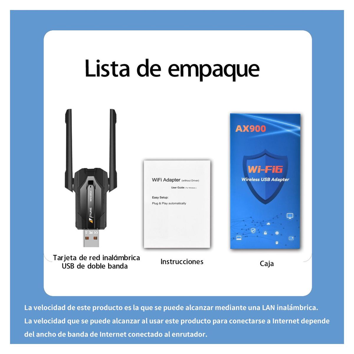 KINDA NICE - Antena Wifi6 24g + 5g900mbps Usb Bluetoo54 Adaptador Ature