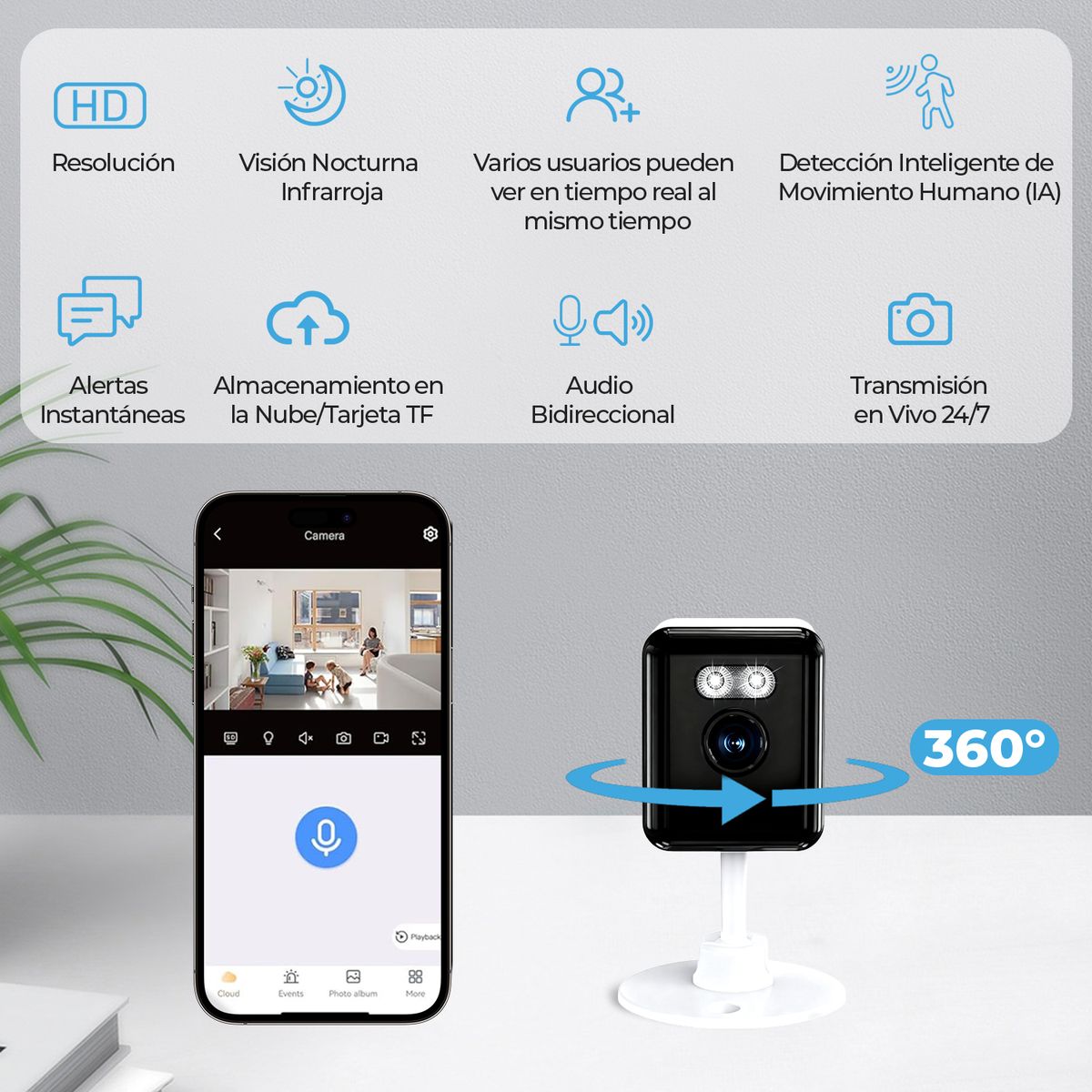 VIDITA - Cámara de seguridad WiFi con detección de movimiento 1080P