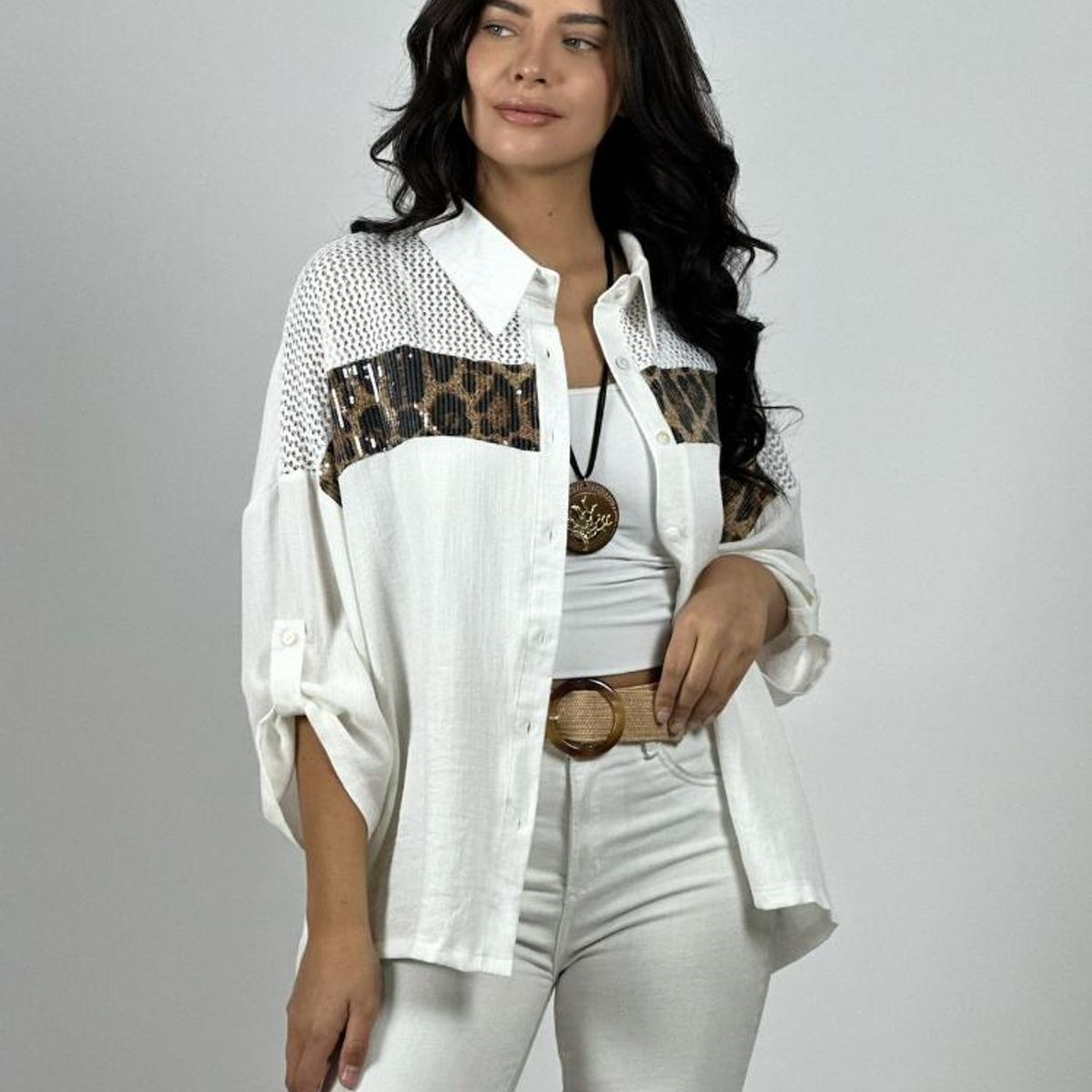 ENIGMATICA BOUTIQUE - Blusa Lino Franja Print