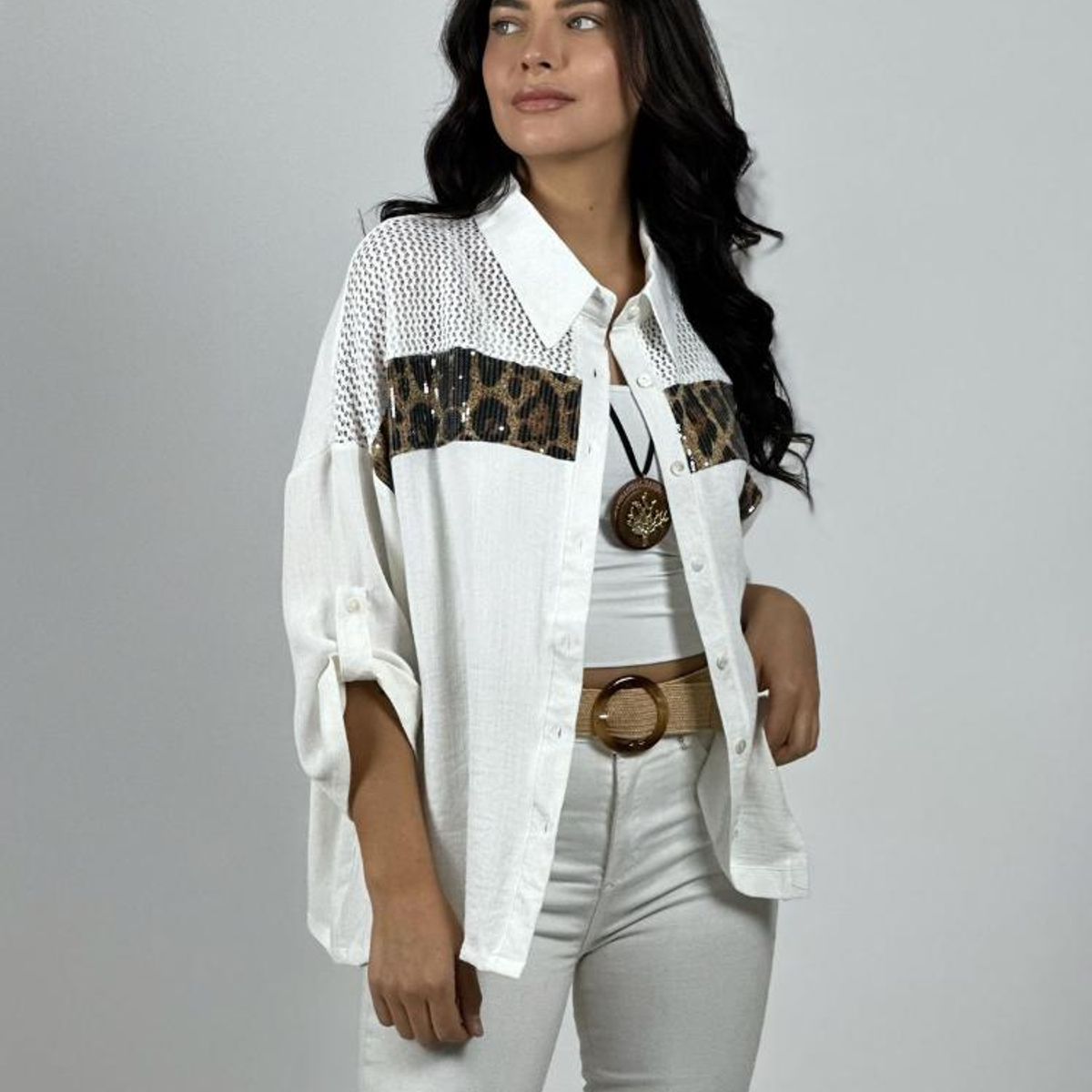 ENIGMATICA BOUTIQUE - Blusa Lino Franja Print