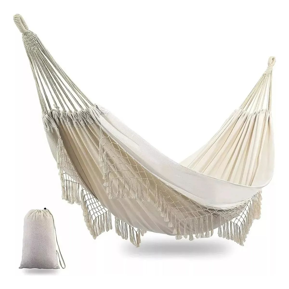 GENERICO - Hamaca Con Borlas Para Exteriores 150x200cm Columpios Silla Liso Blanco