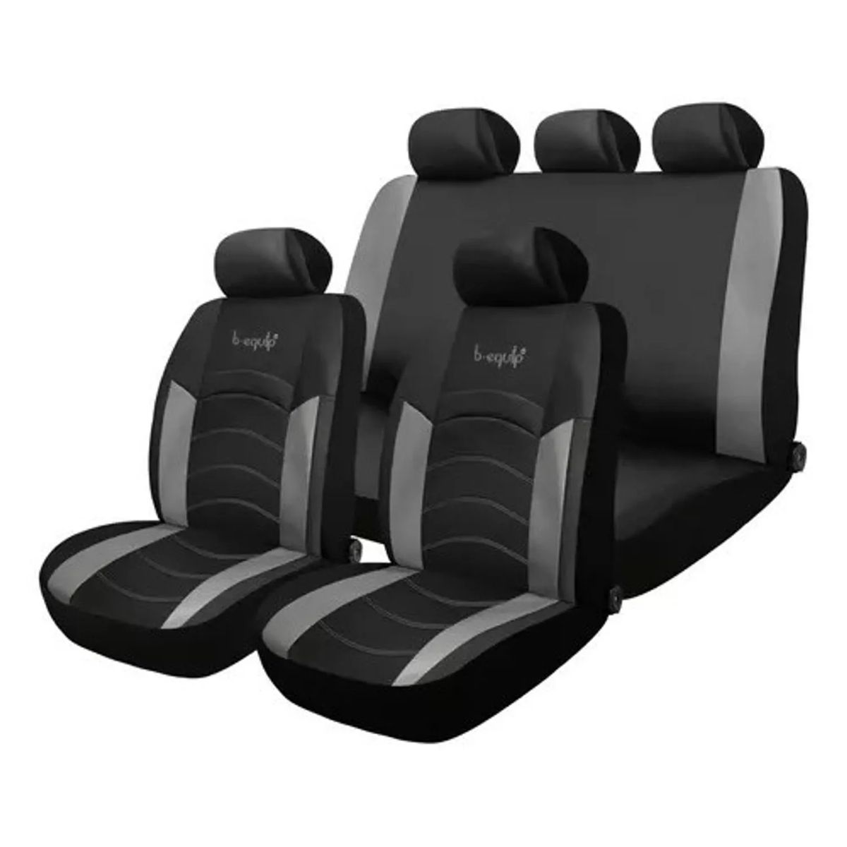 GENERICO - FUNDAS DE ASIENTO UNIVERSAL POLIESTER ECOCUERO PVC NEGROGRIS SET DE 11PIEZAS B-EQUIP BEQ-1427PVC