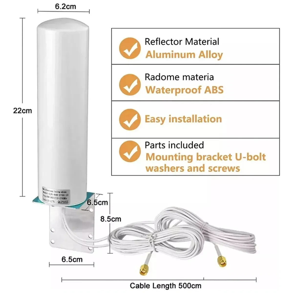 KUANGYE - Alta ganancia 10-12dBi Dual SMA Macho 698-2700 MHz 3G4G LTE para exterior Antena Router Modem Wifi