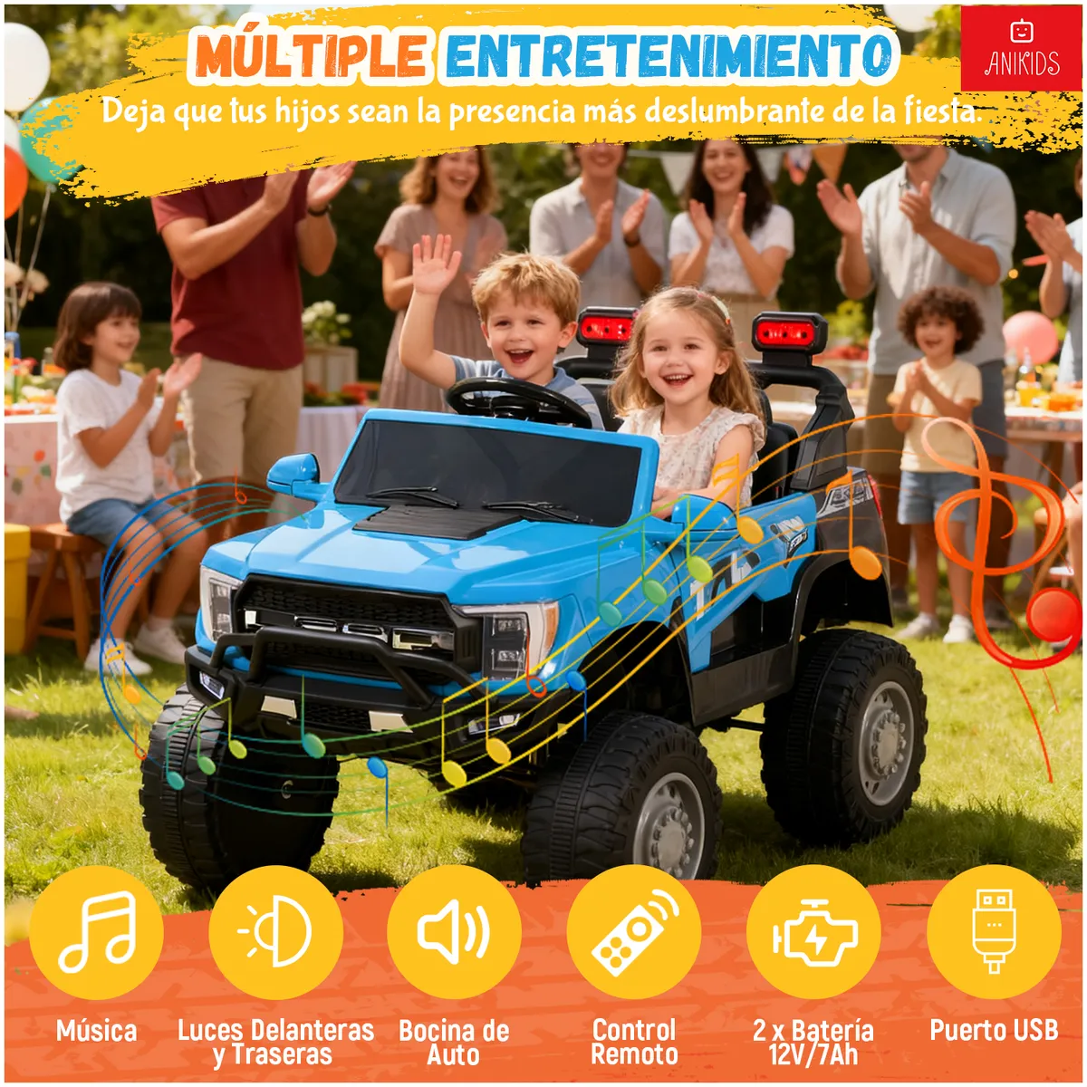 ANIKIDS - Auto a Batería Niños 12V Control Remoto Todoterreno Azul