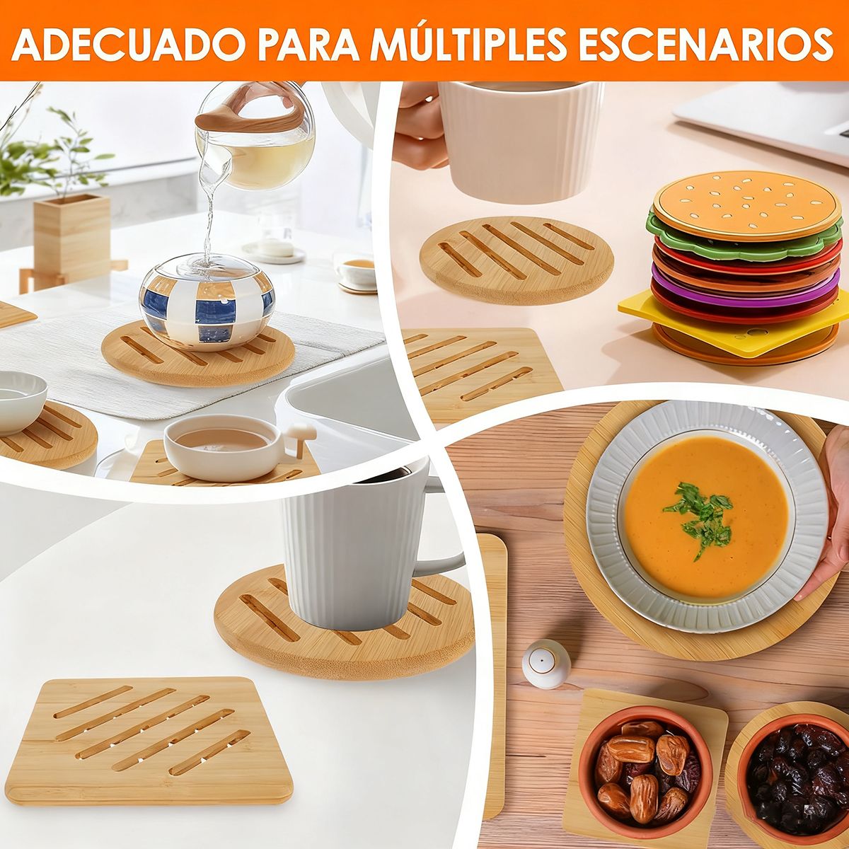 EINICIO - Alfombrilla y Posavasos de Bambú Resistentes al Calor