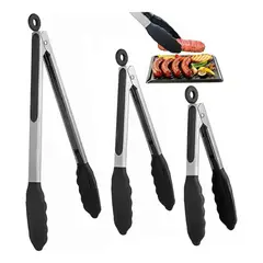 EINICIO - 3 Pinzas De Cocina Silicona De Acero Inoxidable Para Cocina-Negro