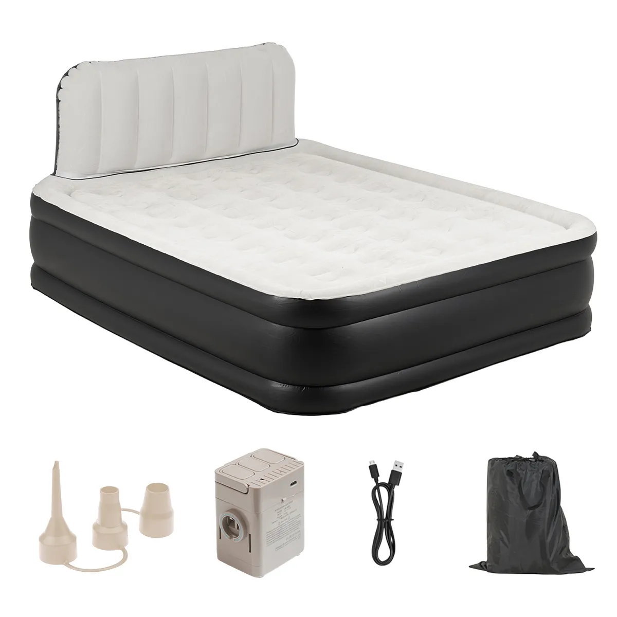 VIDITA - Colchón Inflable Eléctrico Automática Queen 2 Plazas Bomba Recargable Con Respaldo