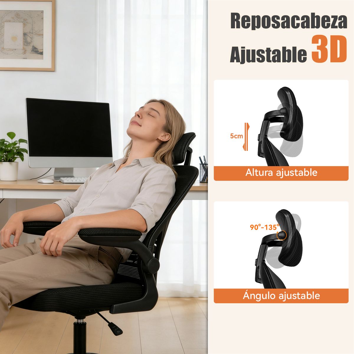 VIDITA - Silla De Escritorio Ergonómica Oficina Ejecutiva Soporte Lumbar Biónico Reposacabezas Ajustable