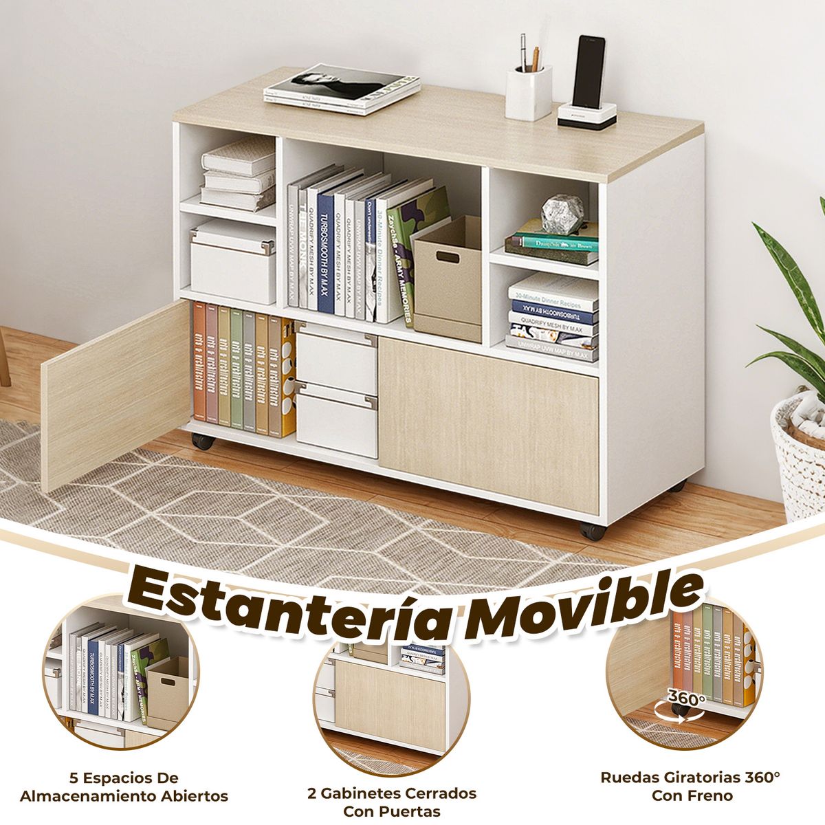 VIDITA - Escritorio Esquinero En L Modular 120 cm Estantería Móvil Oficina 120*60*75 cm + 80*30*75 cm