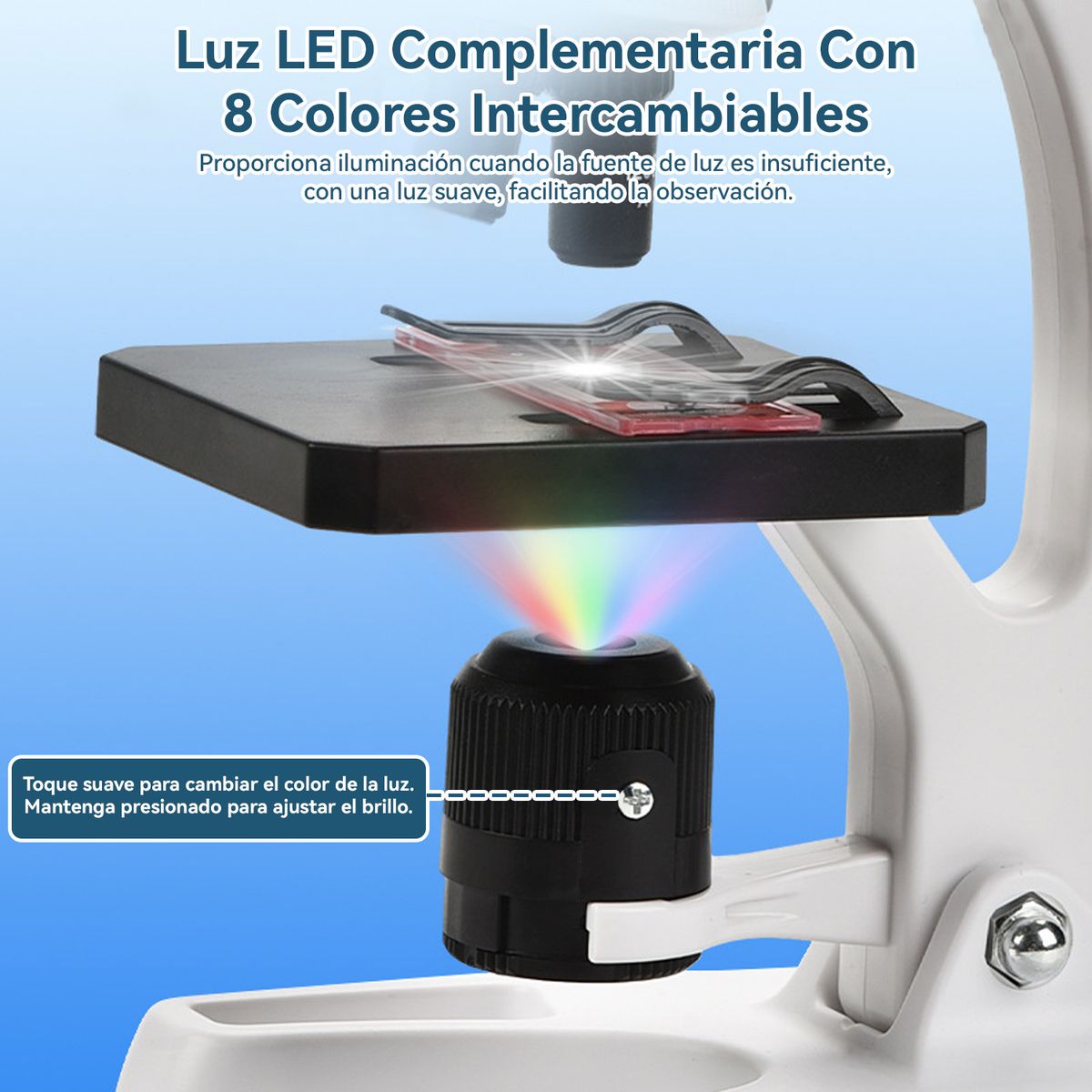 VIDITA - Microscopio Con Soporte 1200x Niños Educativo 8 Luces LED