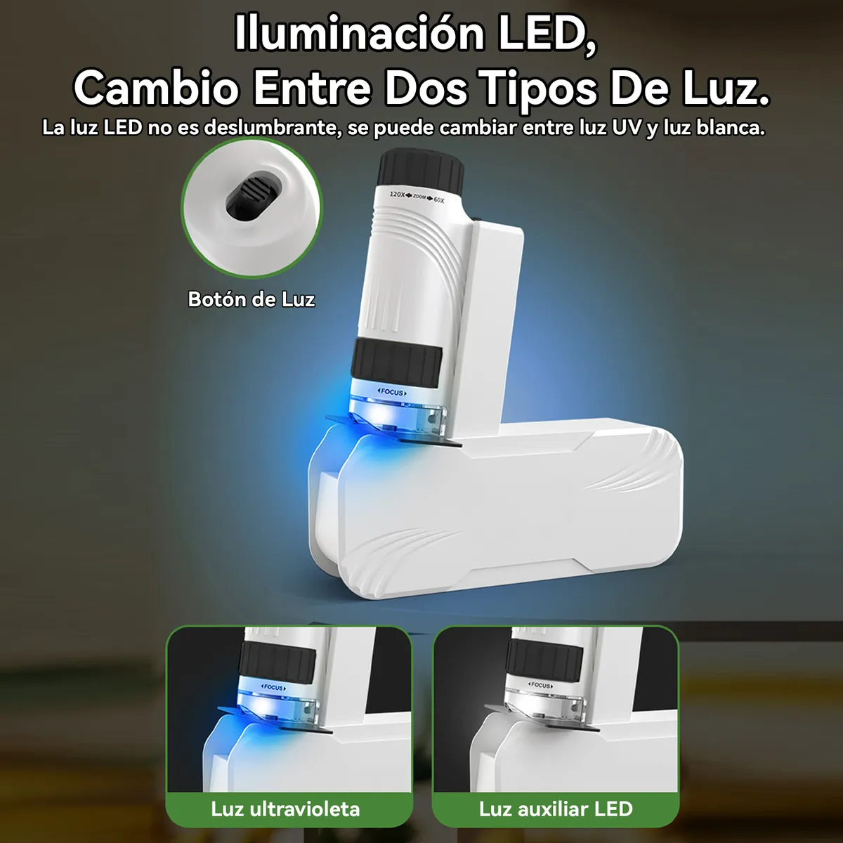 VIDITA - Microscopio Portátil De Mano 60-120x Luz LED Niños Educativo